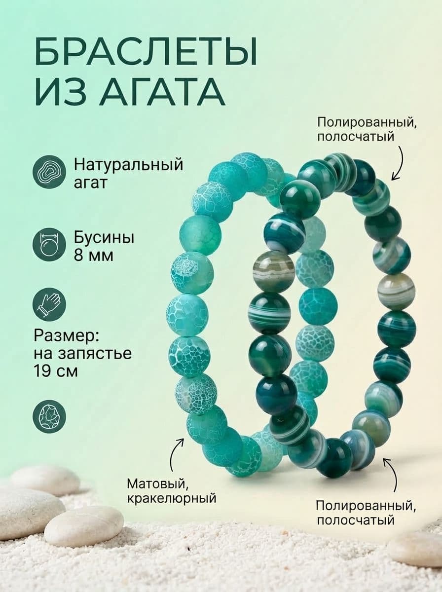 Набор из 2 браслетов с бусинами Морской бриз